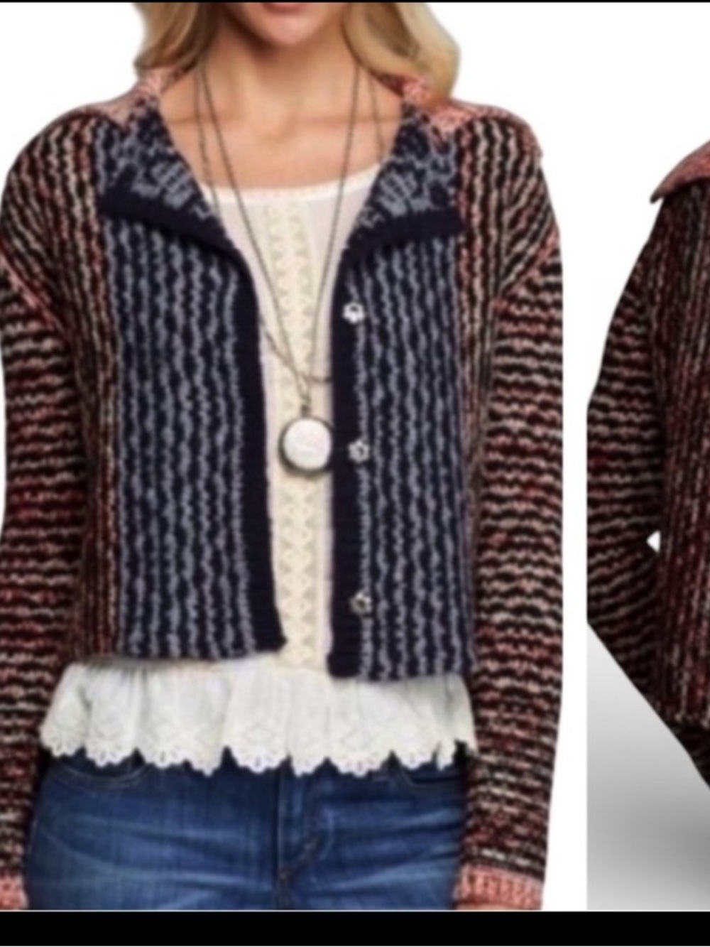 Free People Multicolor Knit Button-Up Cardigan
